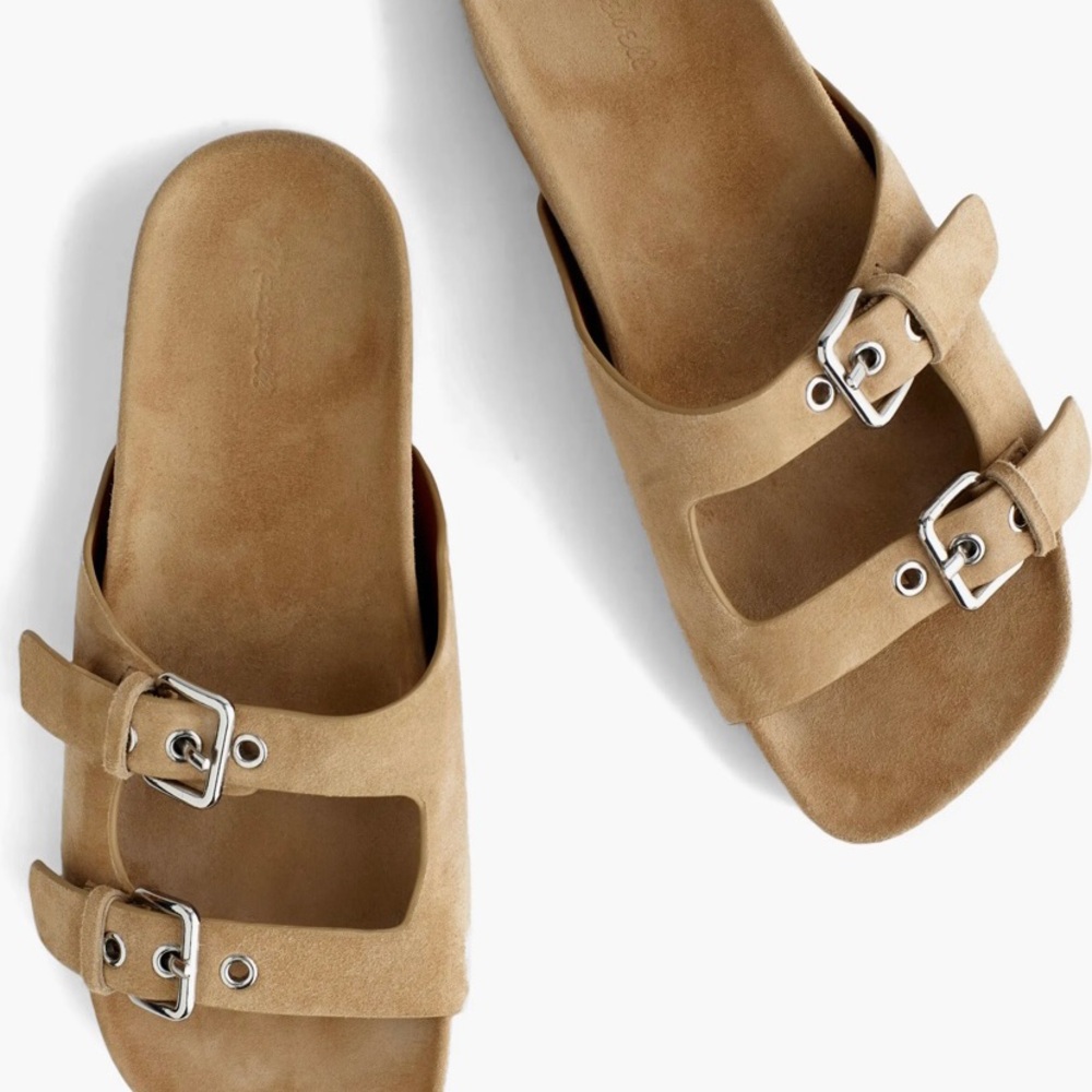 Madewell Tan Suede Double-Buckle Slide Sandals